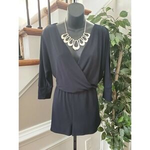 C Women's Solid Black Polyester V-Neck Cold Shoulder Sleeve Casual Romper Size S